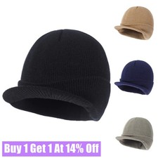 Mens Peaked Knitted Beanie Hat