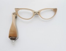 BNWOT Vintage 1950's Cats-Eye Lt Brown Foldable Opera Spectacle Frames Deadstock