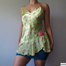 la senza floral print satin slip chemise dress M 10-14 coquette fairy glam y2k