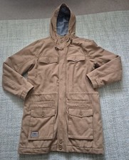 Mens VANS Khaki Sand Canvas Parka Style Long Hooded Hood Coat Small Vgc