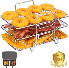 Air Fryer Rack for Ninja Dual, Three-Layer 304 Stainless Steel Airfryer Shelf De