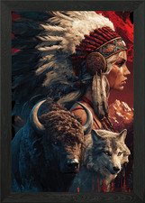 Native American Woman, Bison