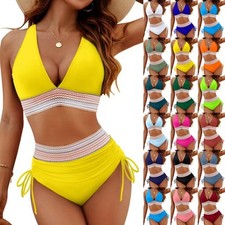 Ladies High Waist Bikini Set Strappy Padded Bra PLUS SIZE Bathing Swimsuits UK