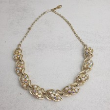 Vintage Jewelcraft Aurora Borealis Rhinestone & Faux Pearl Necklace 15" Choker