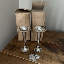 2 x Vintage Mason & Riley Silver Plated Flower Bud Vases 15.5cm Boxed