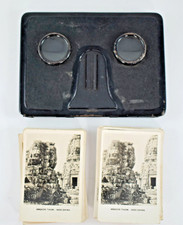 ANTIQUE STEREOSCOPE VIEWER with PEEPS INTO MANY LANDS CAVANDERS LTD CARDS