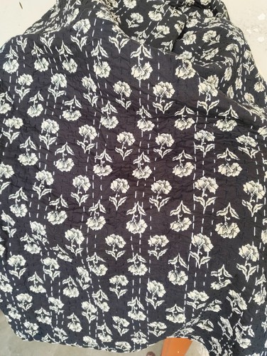 Black floral print kantha - print,