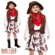 Cowgirl Girls Fancy Dress Wild Western Childrens Book Day Cow Girl Costume + Hat