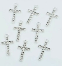 Silver Cross Diamante Charms Beads Jewellery Making Spacers Findings Religious