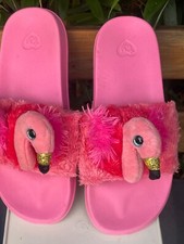 TY  'FLAMINGO' DESIGN PINK SLIDERS'-SIZE:CHILD/YOUTH:5-EUR:38-WORN-FREE-POSTAGE