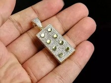 3 Ct Round Cut Moissanite Men's Lego Brick Cham Pendant 14K Yellow Gold Plated
