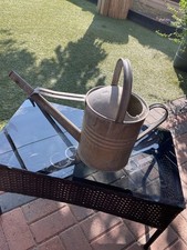 VINTAGE GALVANISED METAL WATERING CAN with HANDLES & LONG SPOUT