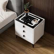 LED Bedside Table Wireless USB Charging High Gloss Smart Nightstand Organizer