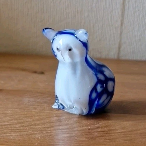Blue and white glass - and, cat