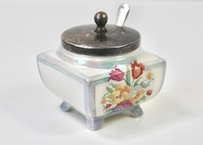 Vintage Sandland Ware Lustre Mustard Pot with Lid & Spoon, Floral England 1950's
