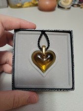Vintage Amber Lalique Glass Heart Pendant Necklace