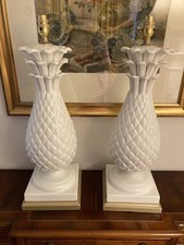 FABULOUS LARGE MID CENTURY CERAMIC COUNTRY HOUSE PINEAPPLE LAMP BASES -- PAIR