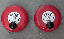 Pair of Vintage Manual Fire Alarm Bells – Hand Crank Rotary Wall Mount Retro