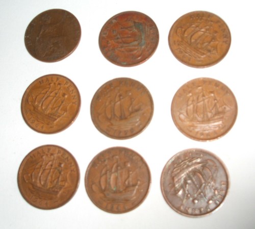Half penny coins from - 9,