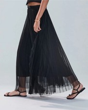Next|Black Pleated Mesh Tulle Maxi Skirt Regular Women Elastic Waist size L 12R