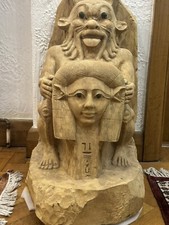 Antique Ancient Egyptain Luxor Limestone statue of God Bes and Goddess Hathor