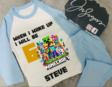 Personalised childrens birthday pyjamas Minecraft theme