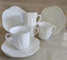 'Damaged' Four Shelley Dainty White Art Nouveau Coffee Cups & Saucers 
