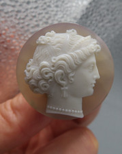 Antique Hardstone Cameo of a Young Lady Singed unmounted