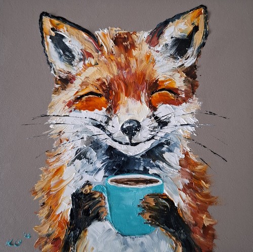Oil painting fox enjoying - fox, a