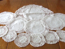 Vintage White Linen & Lace Table Place Mat Set.