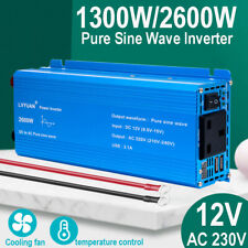 1300W 2600W Pure Sine Wave Power Inverter 12V to 240V 2USB Car Converter Camping