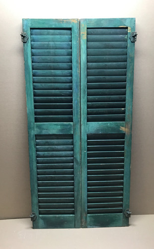 Antique pair wood louvered - pair,