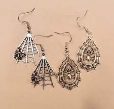 Tibetan silver spider web earrings in a choice of 2 designs, Halloween, fun gift