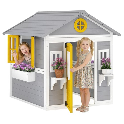 Outsunny wooden playhouse with - wooden,