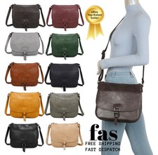 Ladies Women's Long Strap Cross Body Bag Flap Leather Shoulder Satchel Handbag