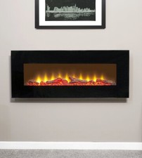 LARGE ELECTRIC FIRE BLACK WALL MOUNTED REMOTE FIREPLACE LED FLAME LOGS 42" LONG