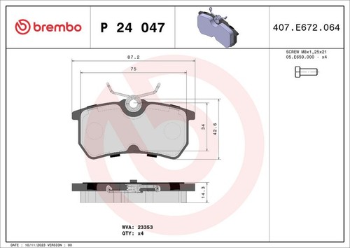 Brembo rear brake pad - set, fits