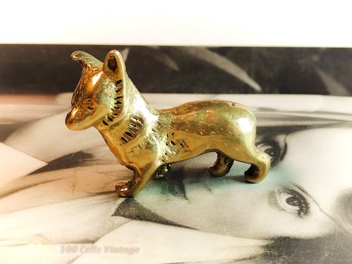 Small brass corgi dog - small,