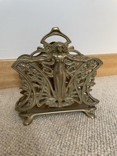 Solid Brass Antique Letter Rack Holder - Art Nouveau Lady Nymph Woman  