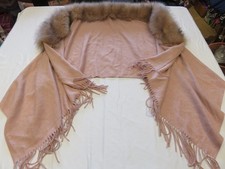 DUSTY PINK THICK XL SHAWL WRAP CLOAK WITH BEIGE FAUX FUR SCARF HOLLYWOOD VIBE