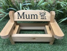 Small Wooden Garden Bench Cemetery Window Sill Outdoor highland cow design 