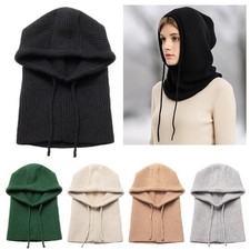 Knitted Balaclava Hat Drawstring Women's Head Hooded Cap  for Men&Women