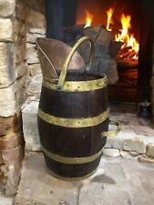 Antique English Oak Brass Banded Barrel Bucket, C 1840 Coal , Umbrella Kindling
