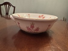 Vintage Porcelain Large Soap Dish Cream with Pink Roses Made In England