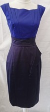 Karen Millen Ladies Dress Size 8/10 Blue Navy Sleeveless Lined Pleating Detail