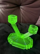 Uranium Glass Candle Stick Holder art deco green glass