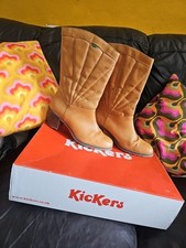 Kickers Tan Leather Brown Calf boots Size 7/8 Vintage Y2K & Box RRP £95 Cowboy 