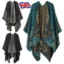 Womens Ladies Knitted Open Poncho Cape Blanket Winter Warm Wrap Shawl 155cm