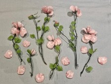 Vintage Hand Blown Glass Lampwork 6x Pink Flowers Metal Wire Stems Decor Rare 1