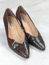 Bally Vintage Retro Leather/Suede Brown/Gold Crocodile Pattern Court Shoe UK 6